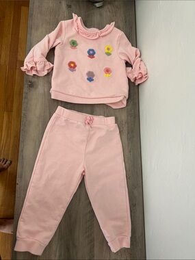 Little me Kids Pink Floral Embroidered Pajama Set 18 Months